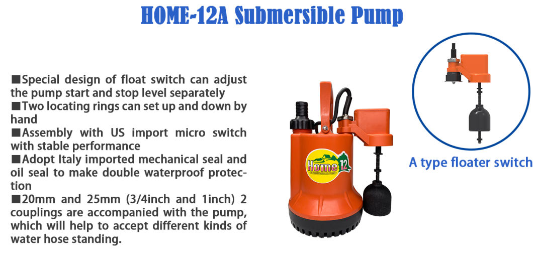 Small Household Garden Irrigation Kitchen Tanks Sumps Slight Dirty Water Drainage Plastic Electric Submersible Centrifugal Suction Pump with Adjustable Floater