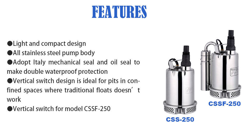 Garden Fishpond Aquarium Fish Farm Water Circulation Electric Stainless Steel Centrifugal Submersible Water Drainage Pump with Vertical Floater for Sea Water