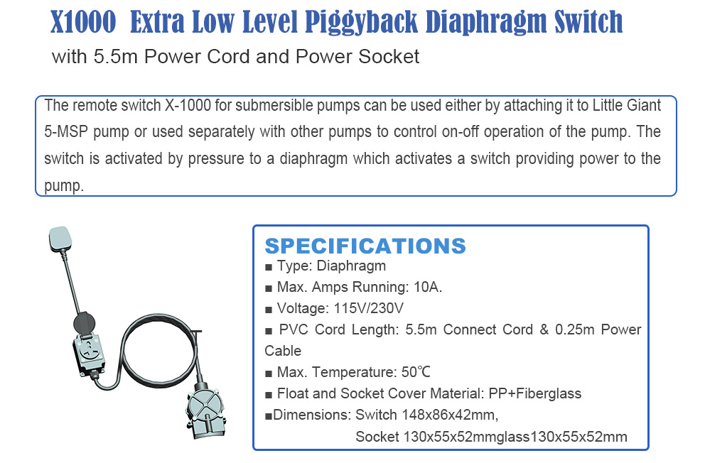 Submersible Water Pump Level Sensor Diaphragm Switch for Water Level Control and Regulation