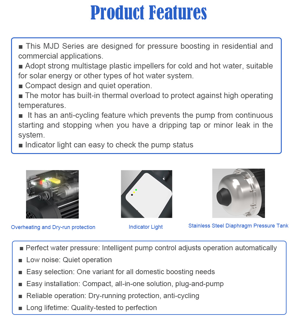 Smart Quiet Running Automatic Stainless Steel High Pressure Surface Booster Pump for Hot Water Boosting