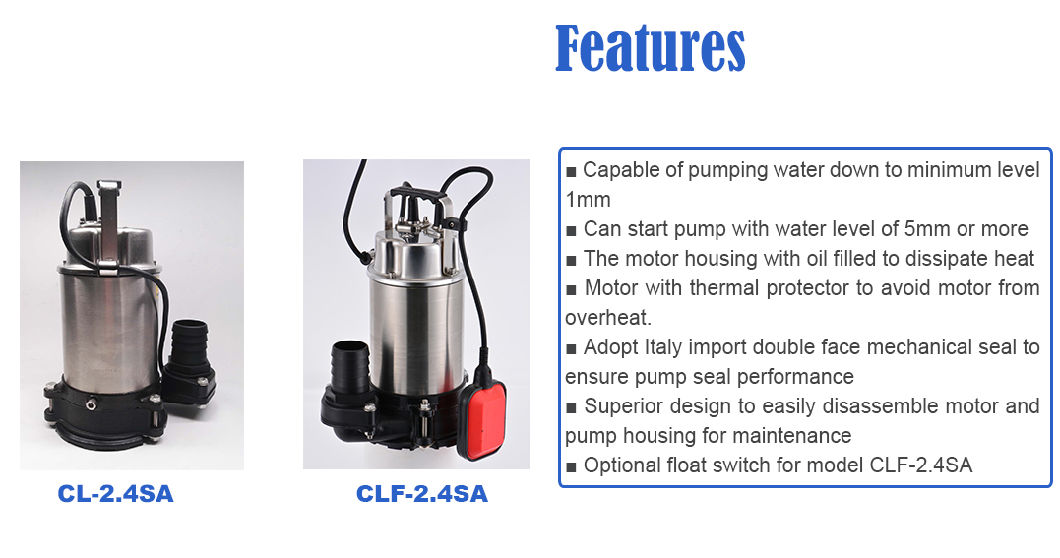 1mm Low Level Drainage Stainless Steel Electric Submersible Centrifugal Groundwater Rainwater Drainage Motor Pump for Flood Basement Garage Parking Lot