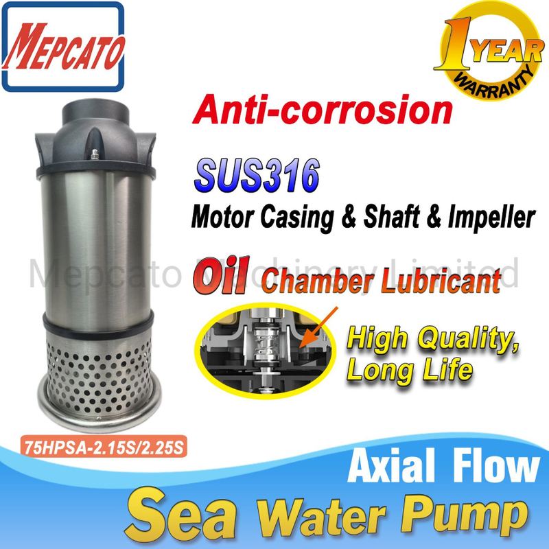 Large Capacity Axial Flow Non-Corrosive Sea Water Fish Pond Koi Farm Agriculture Circulation Water Supply Stainless Steel Centrifugal Submersible Pump