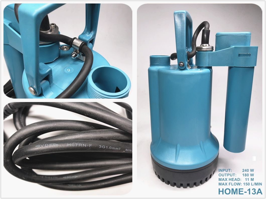 Home Series Garden Fish Ponds Sumps Aquariums Garage Basement Water Drainage Electric Plastic Submersible Submerged Centrifugal Pump with Float Switch