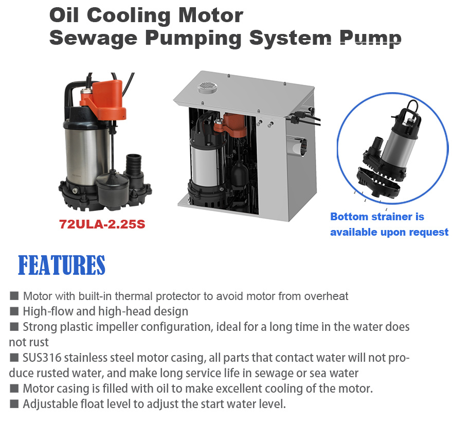 Low Level Drainage Sewage Waste Water Dirty Water Discharge Stainless Steel Submersible Water Pump with Oil Cooling Motor for Kitchen Sewage Tank Water Disposal