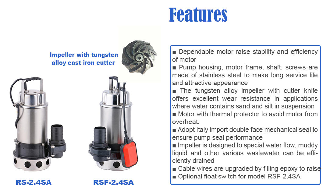 400W Dirty Water Sewage Drain Stainless Steel Electric Centrifugal Submersible Water Pump with Cutting Impeller for Kitchen Tank
