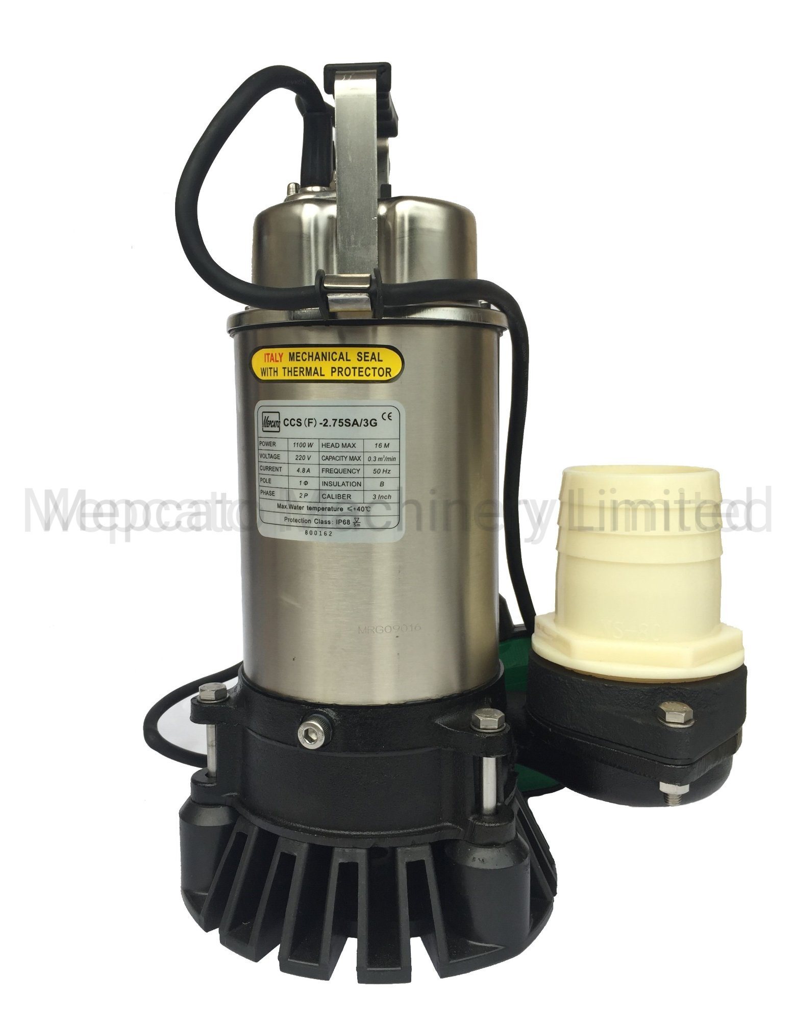 1HP Inox Stainless Steel Electric Vortex Slurry Stirring Submersible Muddy Sewage Water Drainage Centrifugal Pump for Construction Industrial Engineering Sites