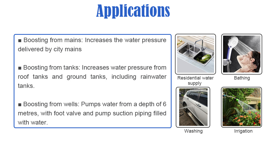 Residential Smart Portable Bathroom Shower Hot Water High Pressure Boosting Stainless Steel Centrifugal Electric Surface Booster Pump with Electronic Controller