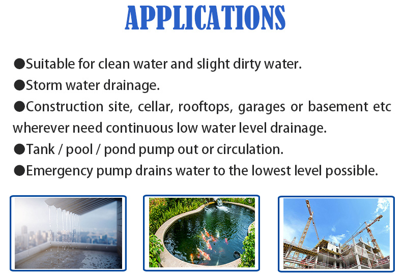 Low Level Pumping Small Plastic Submersible Water Drainage Pump with Oil Cooling Motor for Basin Pool Cover Flooded Floor Flat Roof