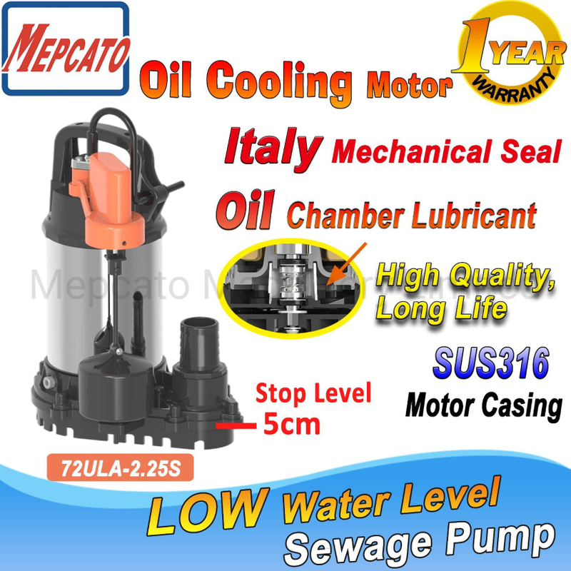 Low Level Running Oil Cooling Motor Kitchen Sewage Dirty Water Discharge Electric Stainless Steel Centrifugal Submersible Drainage Pump with Float Switch